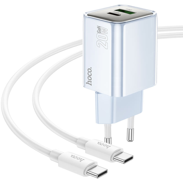 Φορτιστής PD20W Με Θύρες Type-C & USB-A Και Καλώδιο Type-C σε Type-C Hoco N46 Glorious