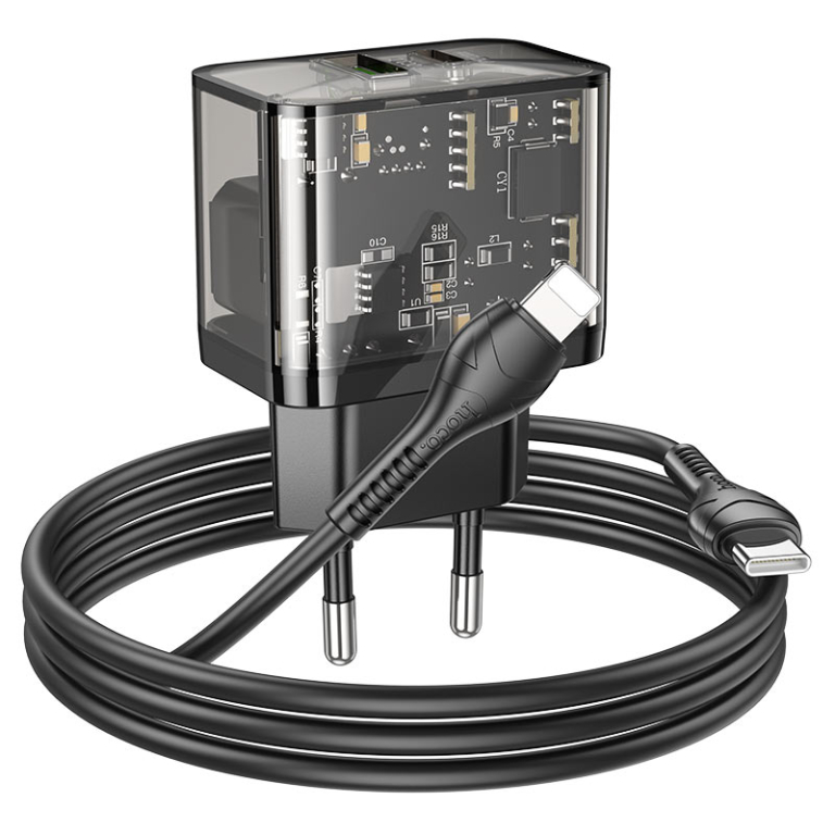 Φορτιστής PD20W Με Θύρες Type-C & USB-A & Καλώδιο Type-C σε Lightning Hoco N34 Dazzling