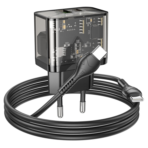 Φορτιστής PD20W Με Θύρες Type-C & USB-A & Καλώδιο Type-C σε Type-C Hoco N34 Dazzling