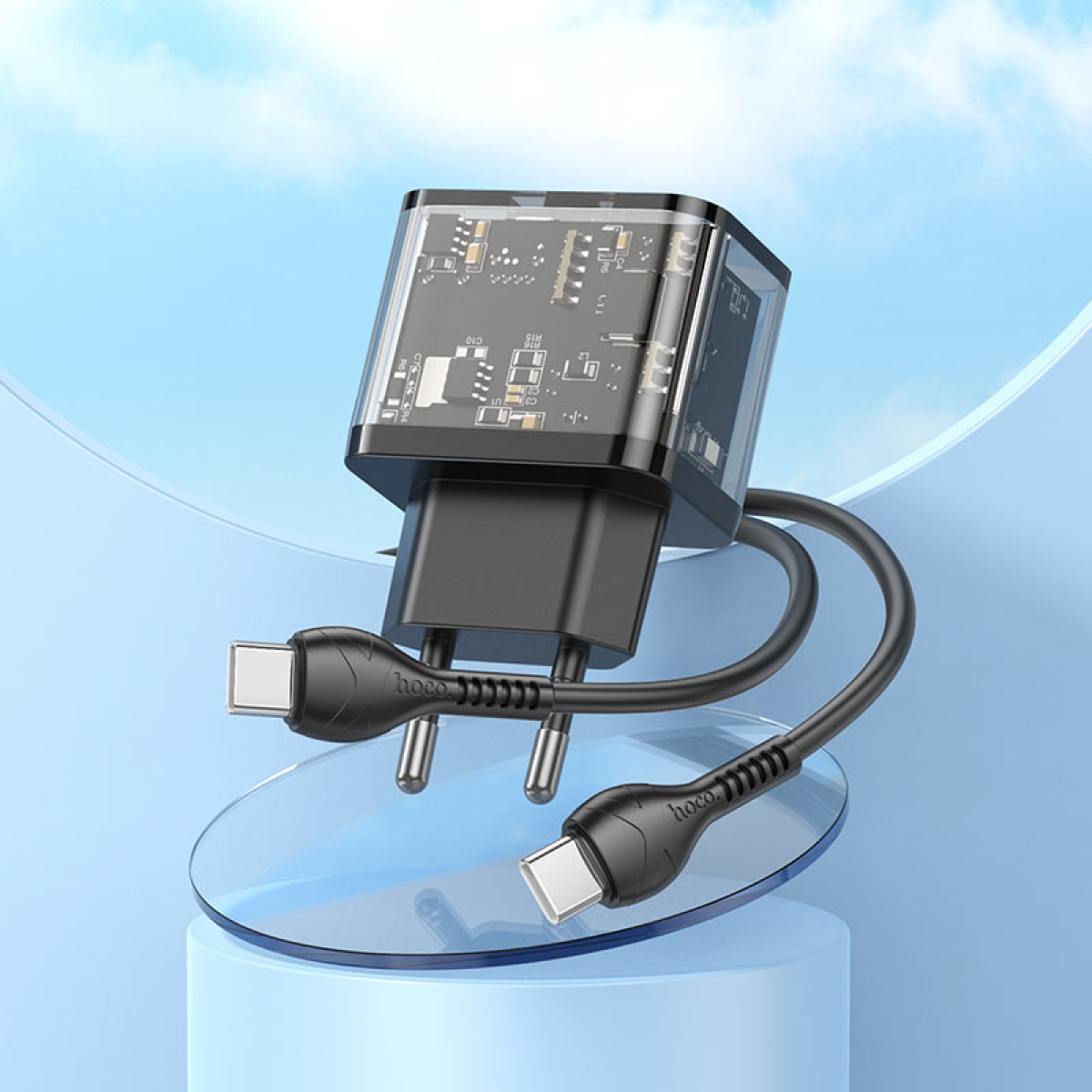 Φορτιστής PD20W Με Θύρες Type-C & USB-A & Καλώδιο Type-C σε Type-C Hoco N34 Dazzling