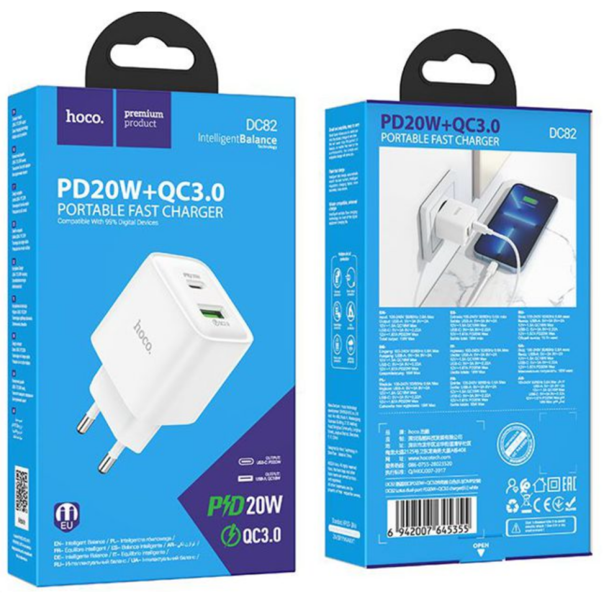 Φορτιστής PD20W QC3.0 EU Με Θύρες USB-C & USB-A Hoco DC82 Lotus