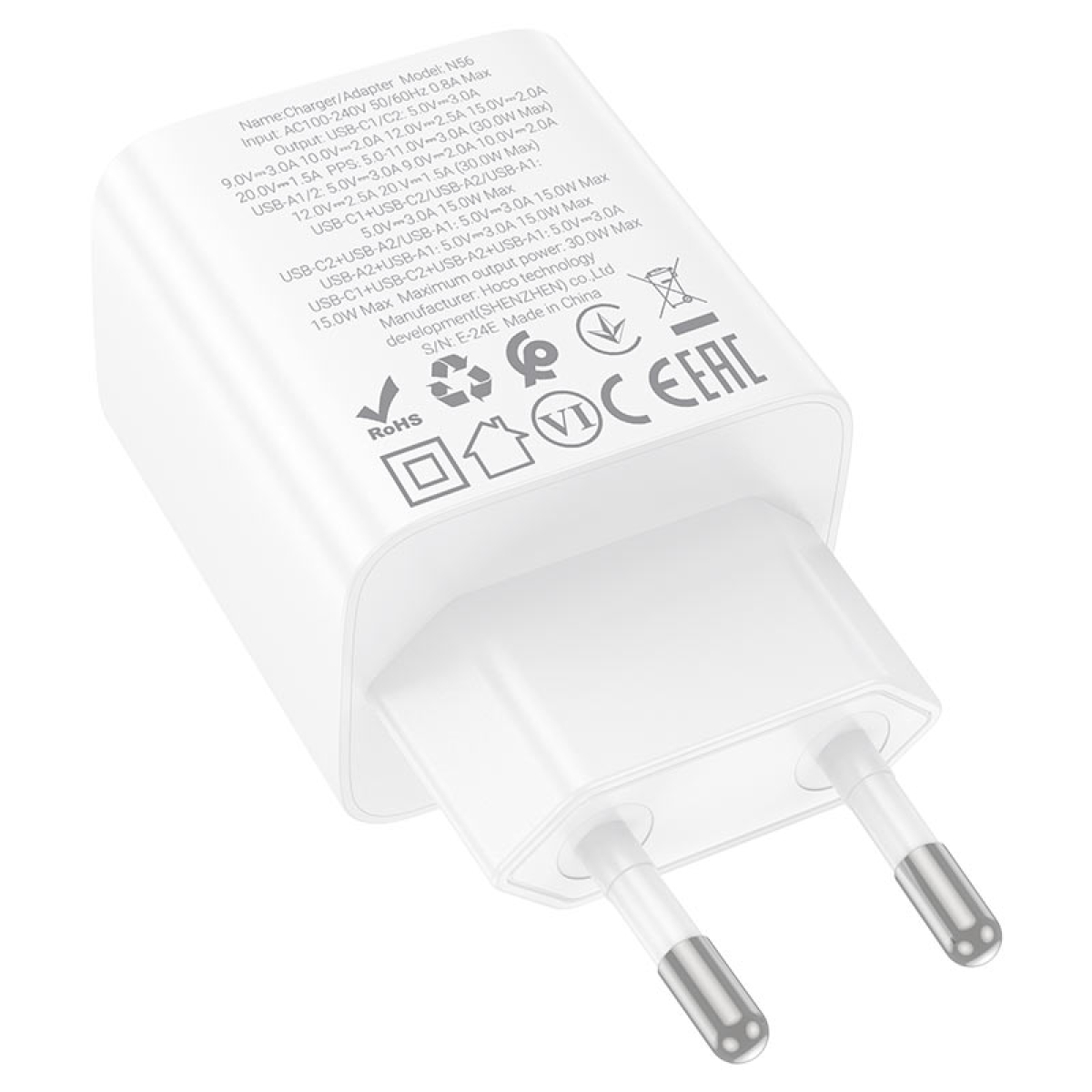Φορτιστής PD30W Με 2 Θύρες Type-C & 2 Θύρες USB-A Hoco N56 Fundador