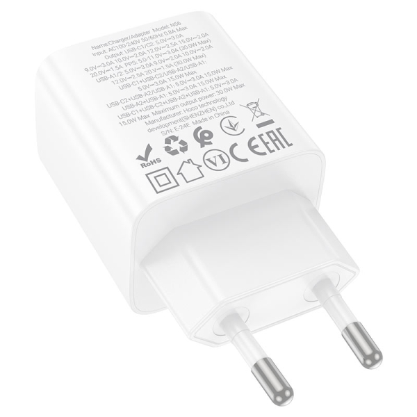 Φορτιστής PD30W Με 2 Θύρες Type-C & 2 Θύρες USB-A Hoco N56 Fundador