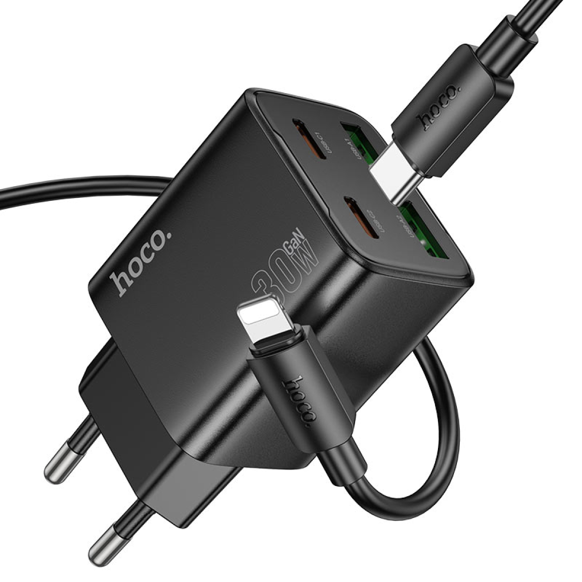 Φορτιστής PD30W Με 2 Θύρες Type-C & 2 Θύρες USB-A Και Καλώδιο Type-C σε Lightning Hoco N56 Fundador