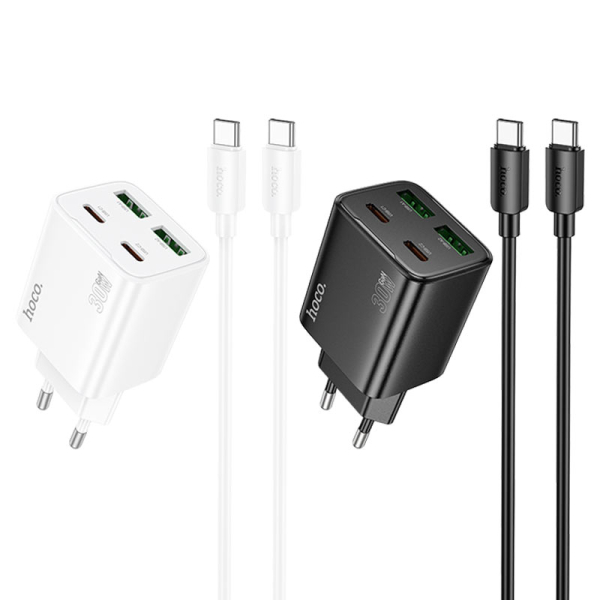 Φορτιστής PD30W Με 2 Θύρες Type-C & 2 Θύρες USB-A Και Καλώδιο Type-C σε Type-C Hoco N56 Fundador