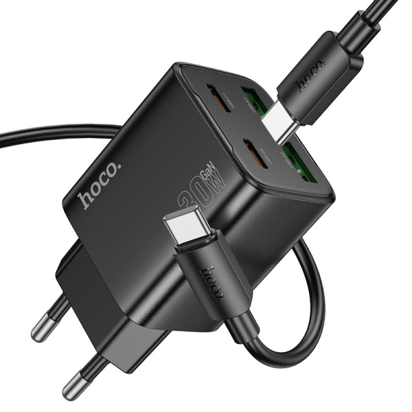 Φορτιστής PD30W Με 2 Θύρες Type-C & 2 Θύρες USB-A Και Καλώδιο Type-C σε Type-C Hoco N56 Fundador