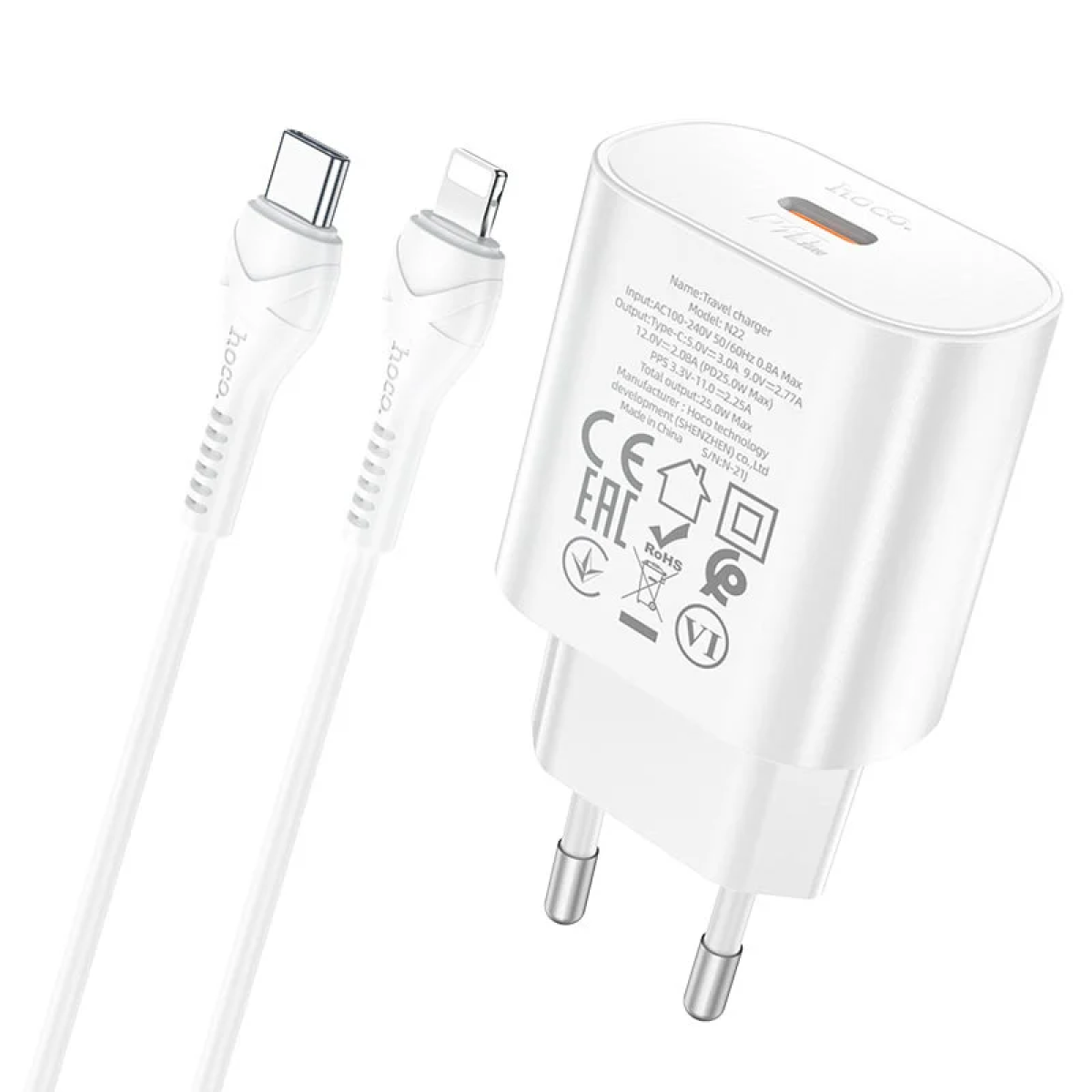 Φορτιστής Ταχείας Φόρτισης PD25W Type-C σε Lightning Hoco N22 Jetta
