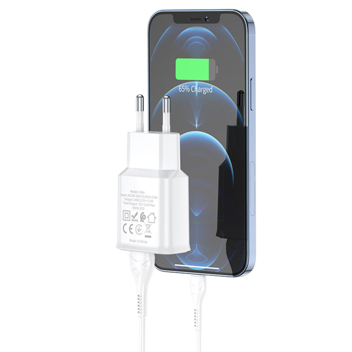 Φορτιστής Τοίχου 2xUSB-A με Καλώδιο Lightning Hoco C88A Star Round