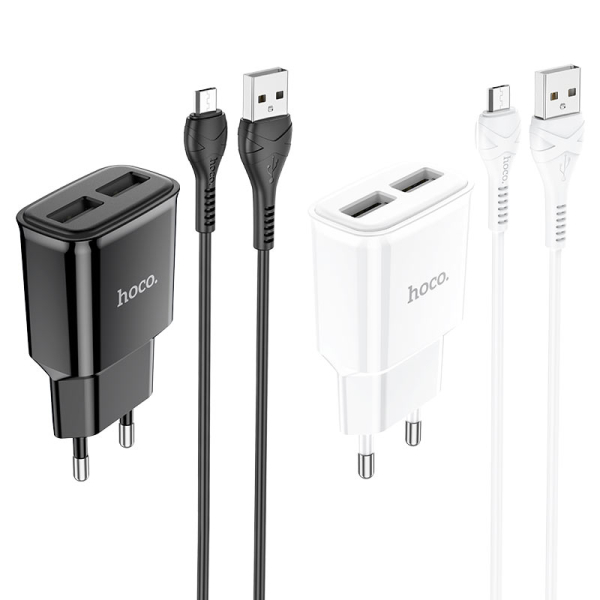 Φορτιστής Τοίχου 2xUSB-A με Καλώδιο Micro-Usb Hoco C88A Star Round