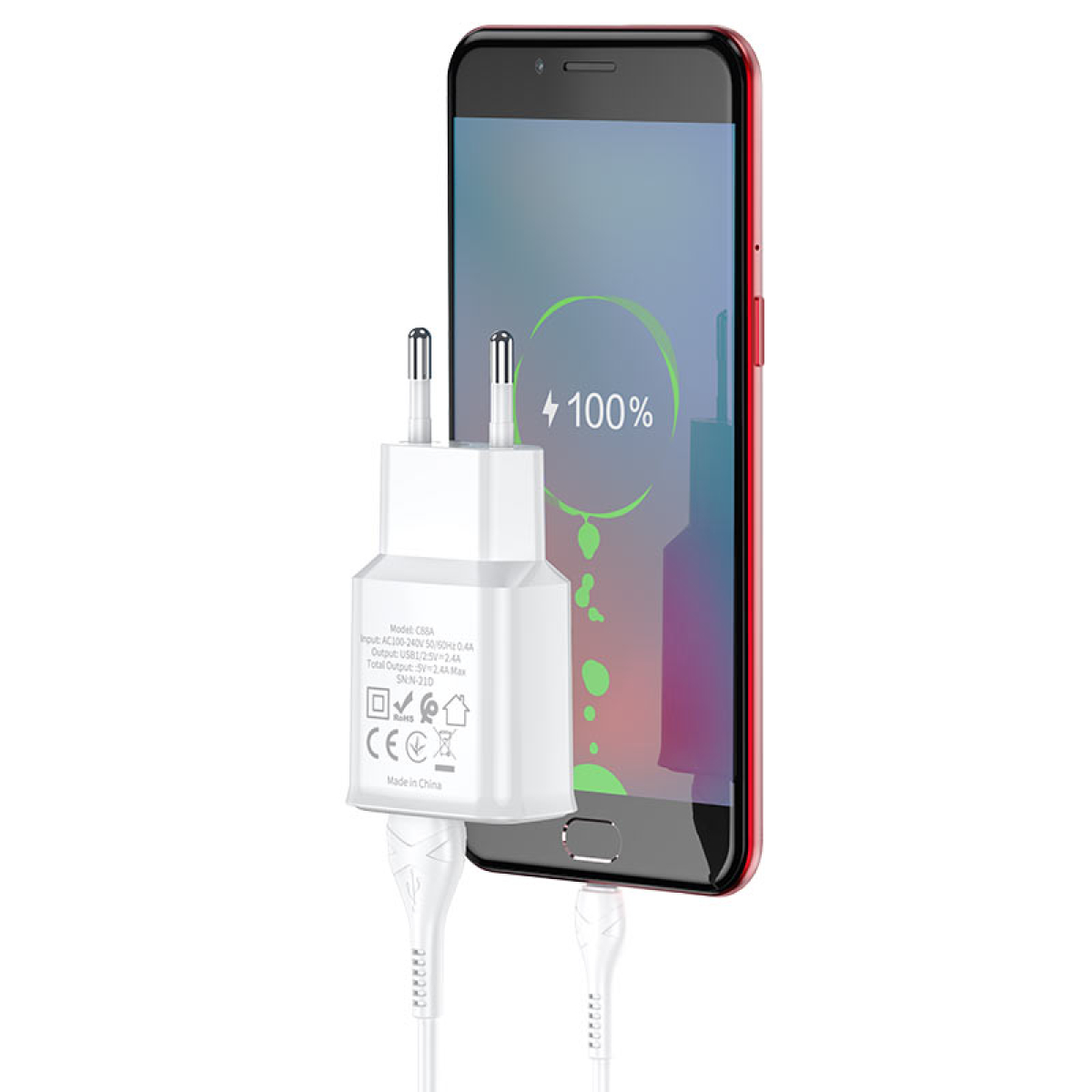 Φορτιστής Τοίχου 2xUSB-A με Καλώδιο Micro-Usb Hoco C88A Star Round