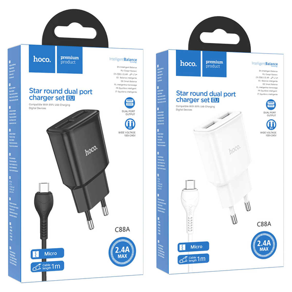 Φορτιστής Τοίχου 2xUSB-A με Καλώδιο Micro-Usb Hoco C88A Star Round