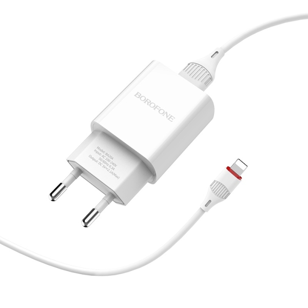 Φορτιστής Τοίχου USB-A 2.1A με Καλώδιο Lightning Borofone BA20A Sharp