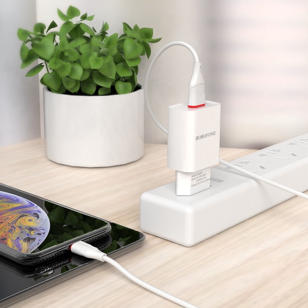 Φορτιστής Τοίχου USB-A 2.1A με Καλώδιο Lightning Borofone BA20A Sharp