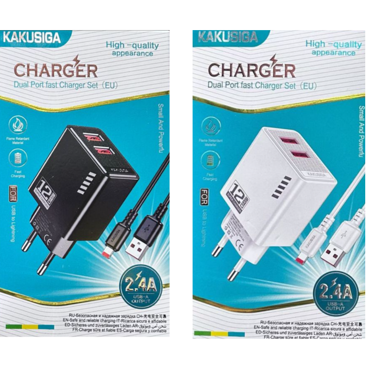 Φορτιστής USB-A Διπλής Θύρας 12W Με Καλώδιο Lightning Kakusiga KSC-1238