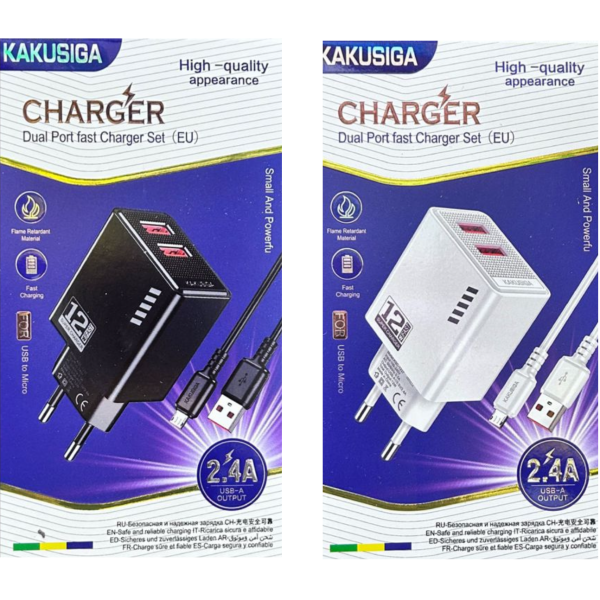 Φορτιστής USB-A Διπλής Θύρας 12W Με Καλώδιο Micro-USB Kakusiga KSC-1238