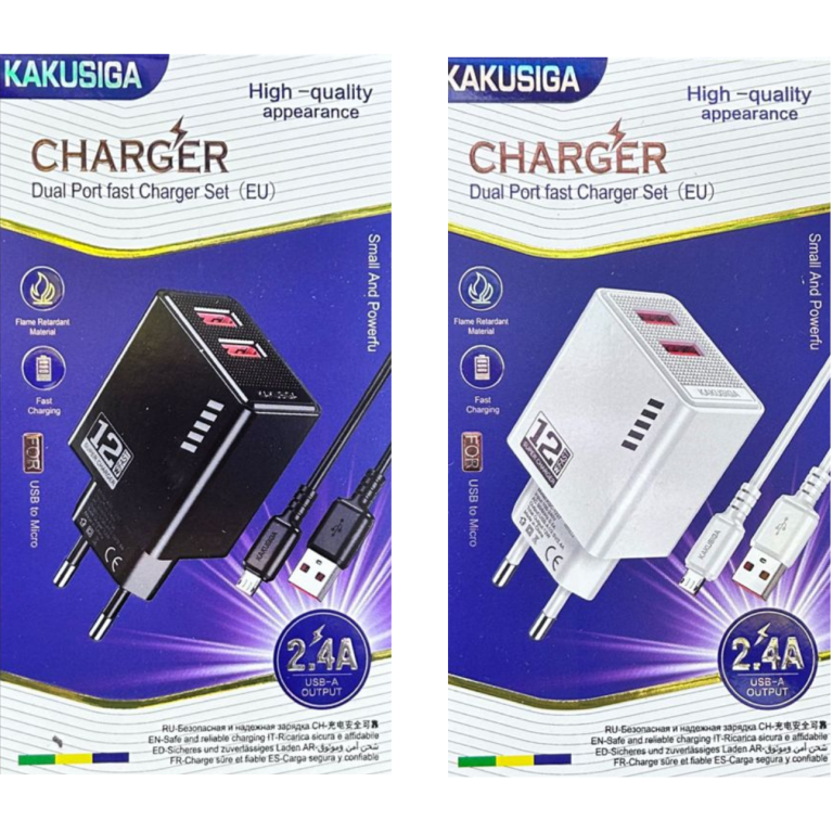 Φορτιστής USB-A Διπλής Θύρας 12W Με Καλώδιο Micro-USB Kakusiga KSC-1238