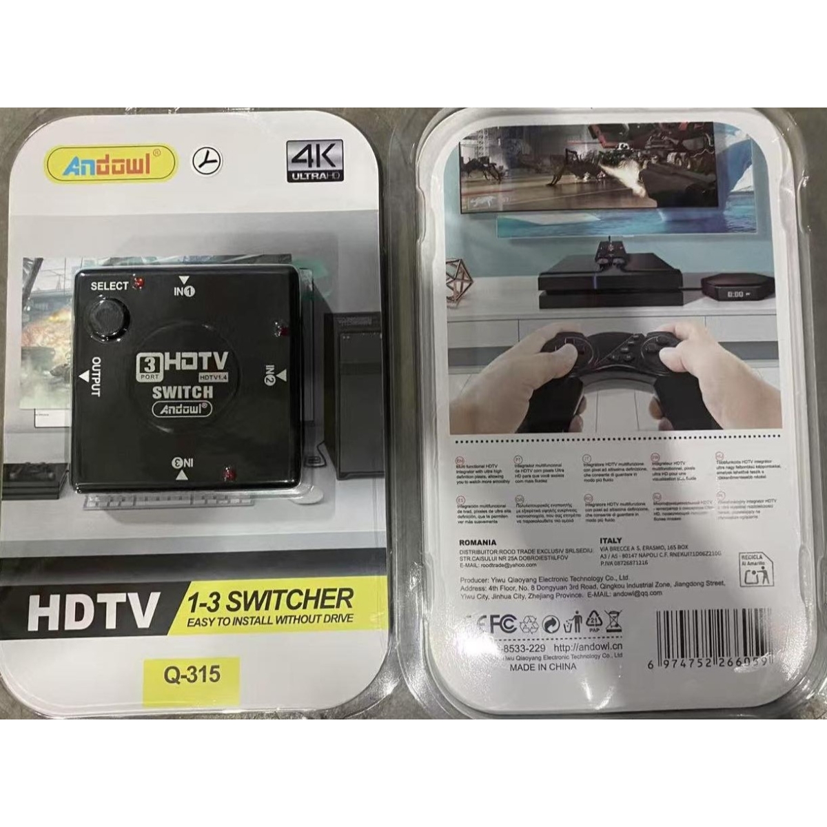 HDMI Διακόπτης HDMI 1-3 4K Andowl Q-315