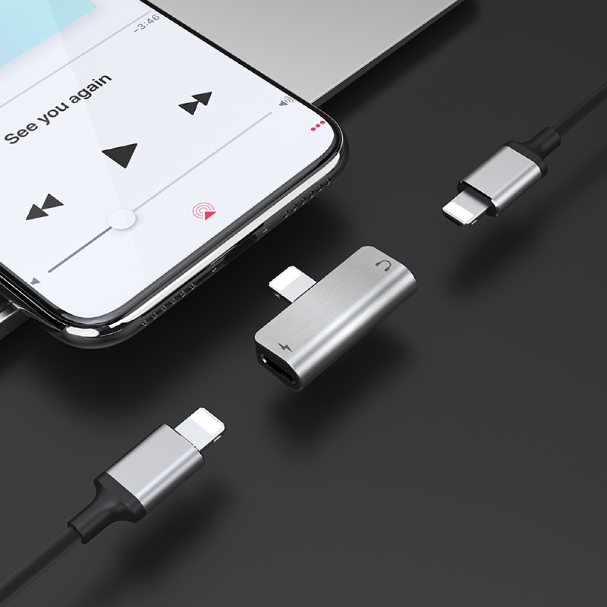 Hoco LS24 Dual Lightning Adapter – Αντάπτορας Ήχου & Φόρτισης για iPhone - Ασημί