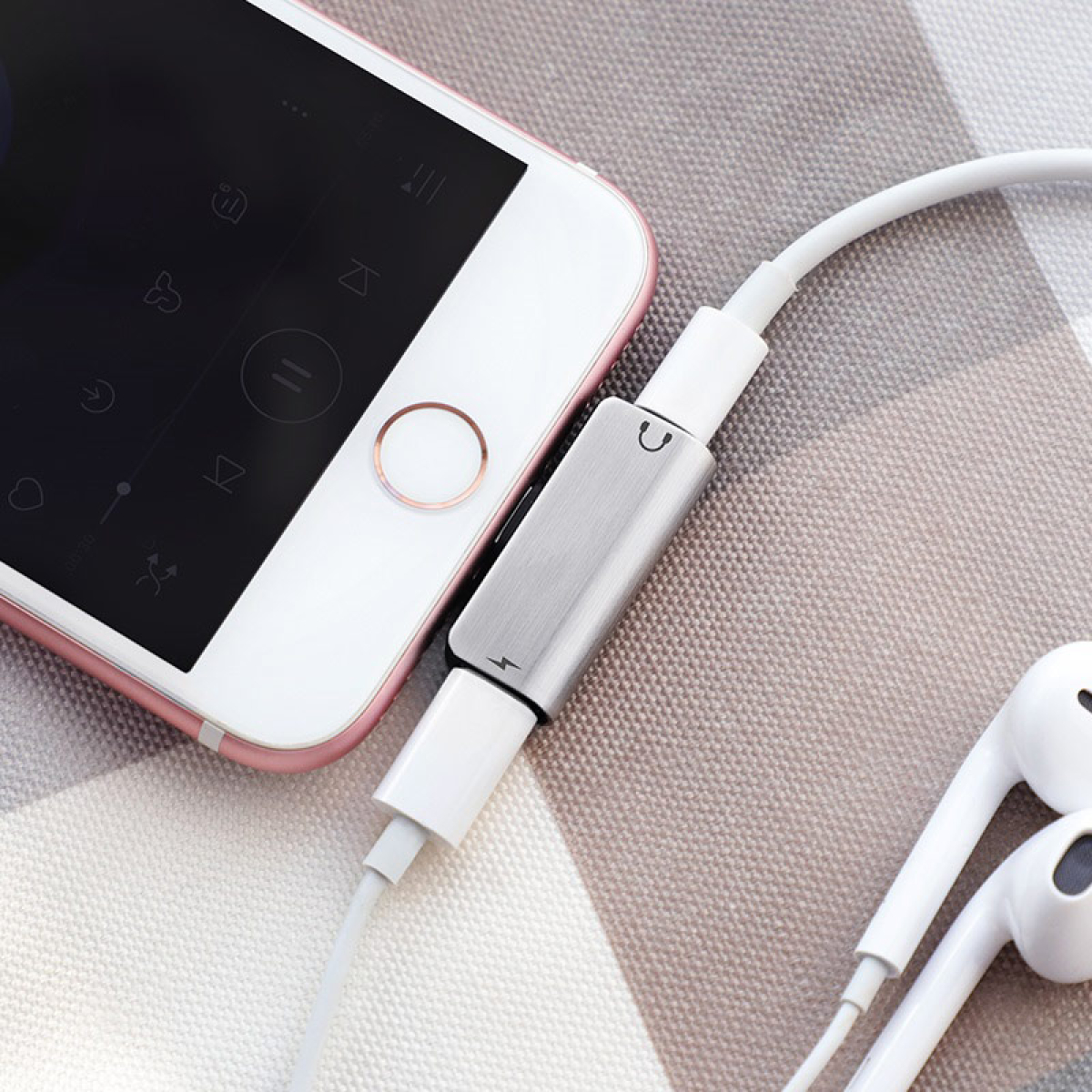 Hoco LS24 Dual Lightning Adapter – Αντάπτορας Ήχου & Φόρτισης για iPhone - Ασημί