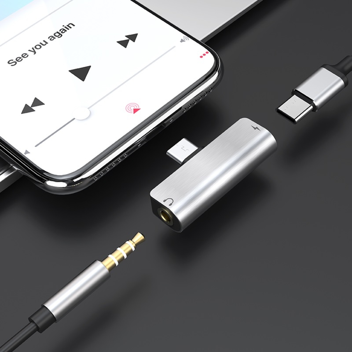 Hoco LS26 Type-C 2-in-1 Adapter – Αντάπτορας Ήχου & Φόρτισης με Υποστήριξη Μικροφώνου - Ασημί