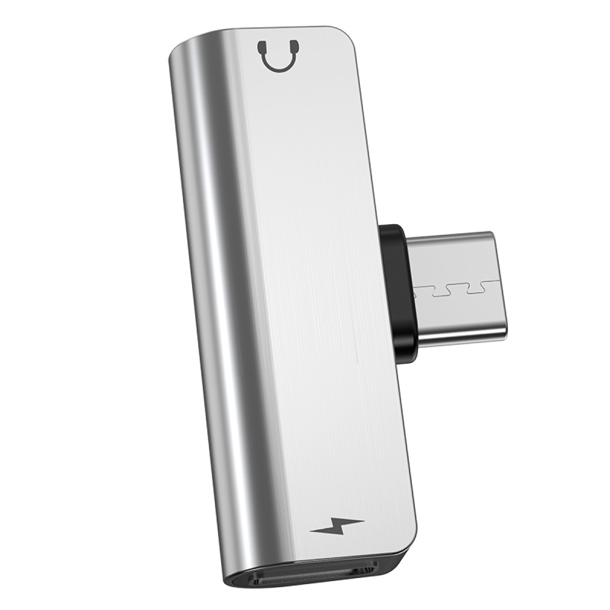 Hoco LS26 Type-C 2-in-1 Adapter – Αντάπτορας Ήχου & Φόρτισης με Υποστήριξη Μικροφώνου - Ασημί
