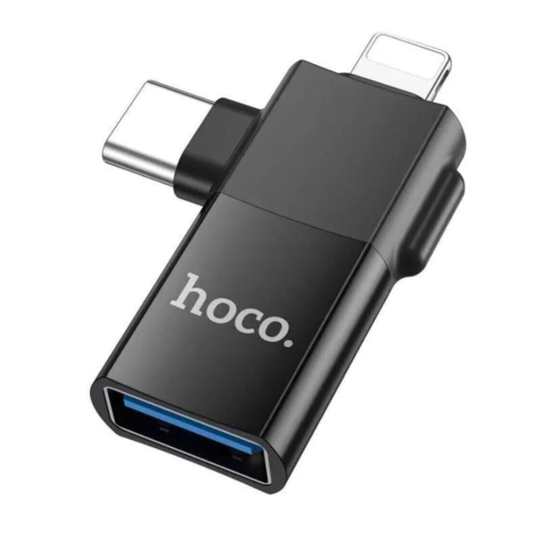 Hoco UA17 Μετατροπέας Double Lightning & Type-C σε USB-A Female – OTG & Μεταφορά Δεδομένων - Ασημί
