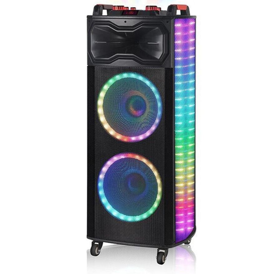 Ndr-1218 Φορητό Ηχείο Bluetooth 2X12" 100W Με Rgb Led, 2 Μικρόφωνα &Amp; Τηλεχειριστήριο