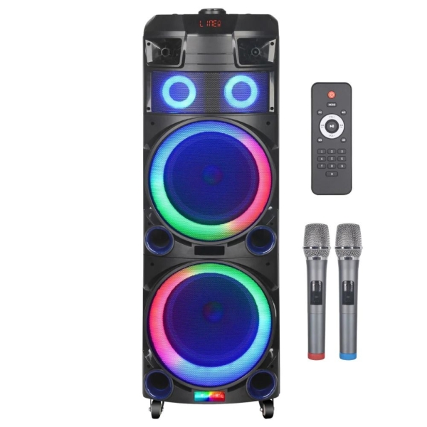 NDR 7022 Bluetooth Karaoke Ηχείο 2x12" 3000W με 2 Ασύρματα Μικρόφωνα & Τηλεχειριστήριο – Φορητό DJ Speaker