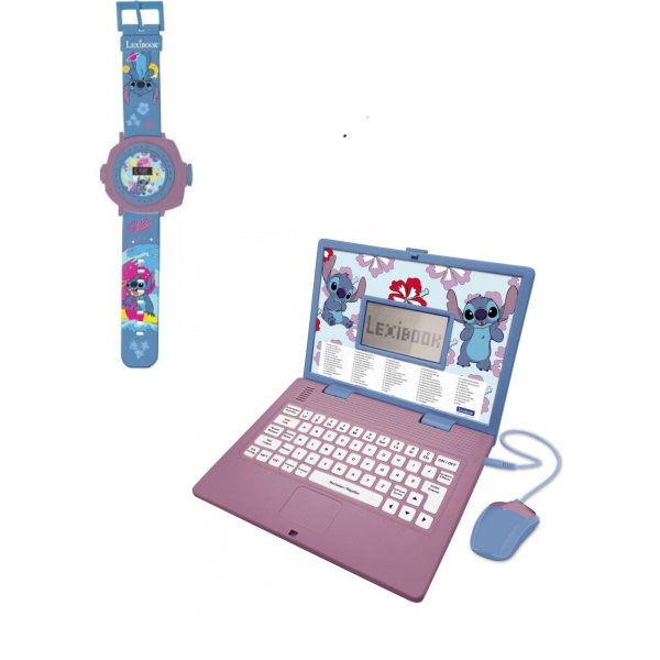 Σετ Stitch Lexibook Παιδικό Ρολόι Προβολής με 20 Εικόνες + Εκπαιδευτικό Δίγλωσσο Laptop Ελληνικά/Αγγλικά