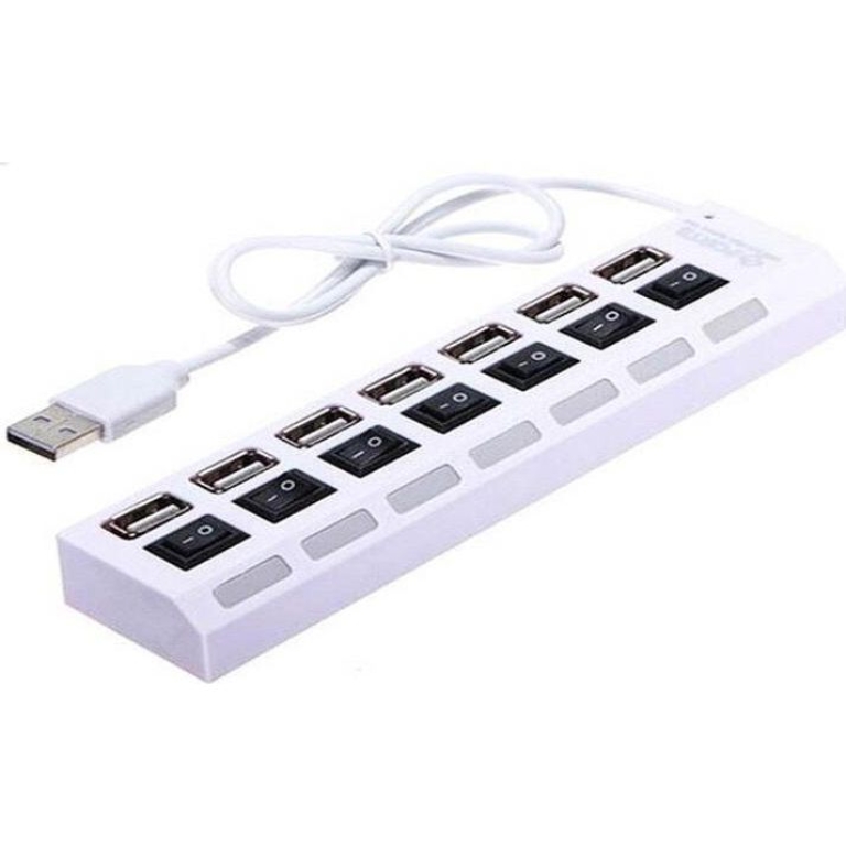 USB 2.0 Hub 7 Θυρών με Σύνδεση USB-A – Λευκό, Ταχύτητα 480Mbps, Μεμονωμένοι Διακόπτες On/Off