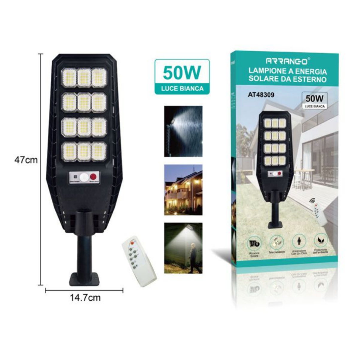 Ηλιακό Φωτιστικό Δρόμου 50W Με Τηλεχειριστήριο Arrango AT48309
