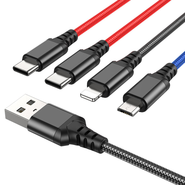Καλώδιο Φόρτισης 4 Σε 1 Lightning / Micro-USB / 2x Type-C 1m Hoco X76 Super