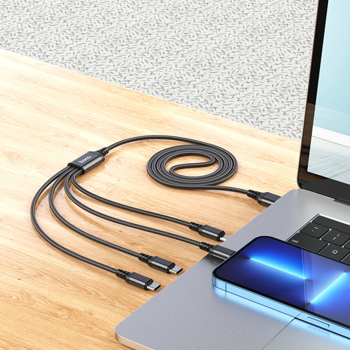Καλώδιο Φόρτισης 4 Σε 1 Lightning / Micro-USB / 2x Type-C 1m Hoco X76 Super