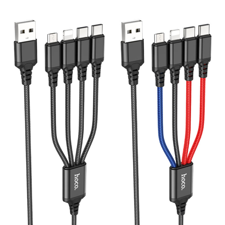 Καλώδιο Φόρτισης 4 Σε 1 Lightning / Micro-USB / 2x Type-C 1m Hoco X76 Super