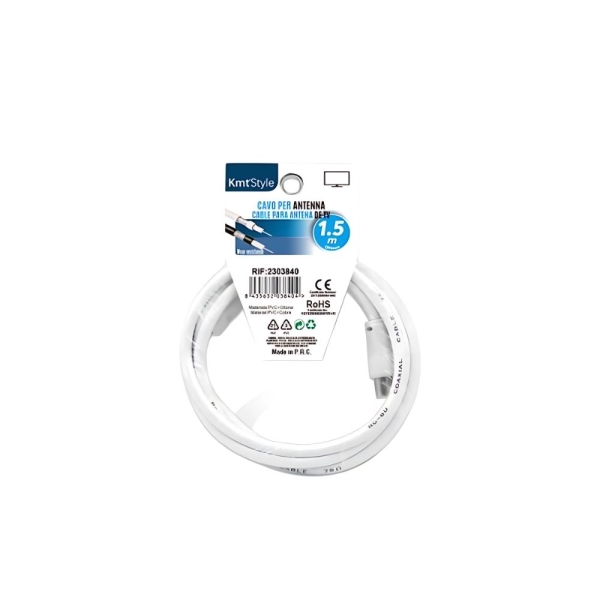 Καλώδιο Κεραίας Coax male - Coax female 1.5m HDTV 3D 4K Kmt 2303840, Λευκό