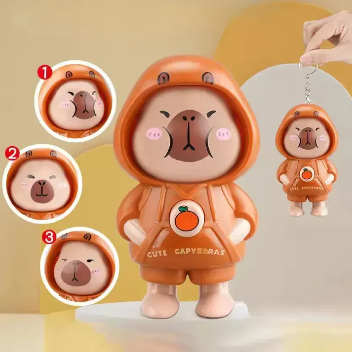 Κούκλα – Μπρελόκ Cute Capybara Με Αλλαγή Προσώπων 9,5cm