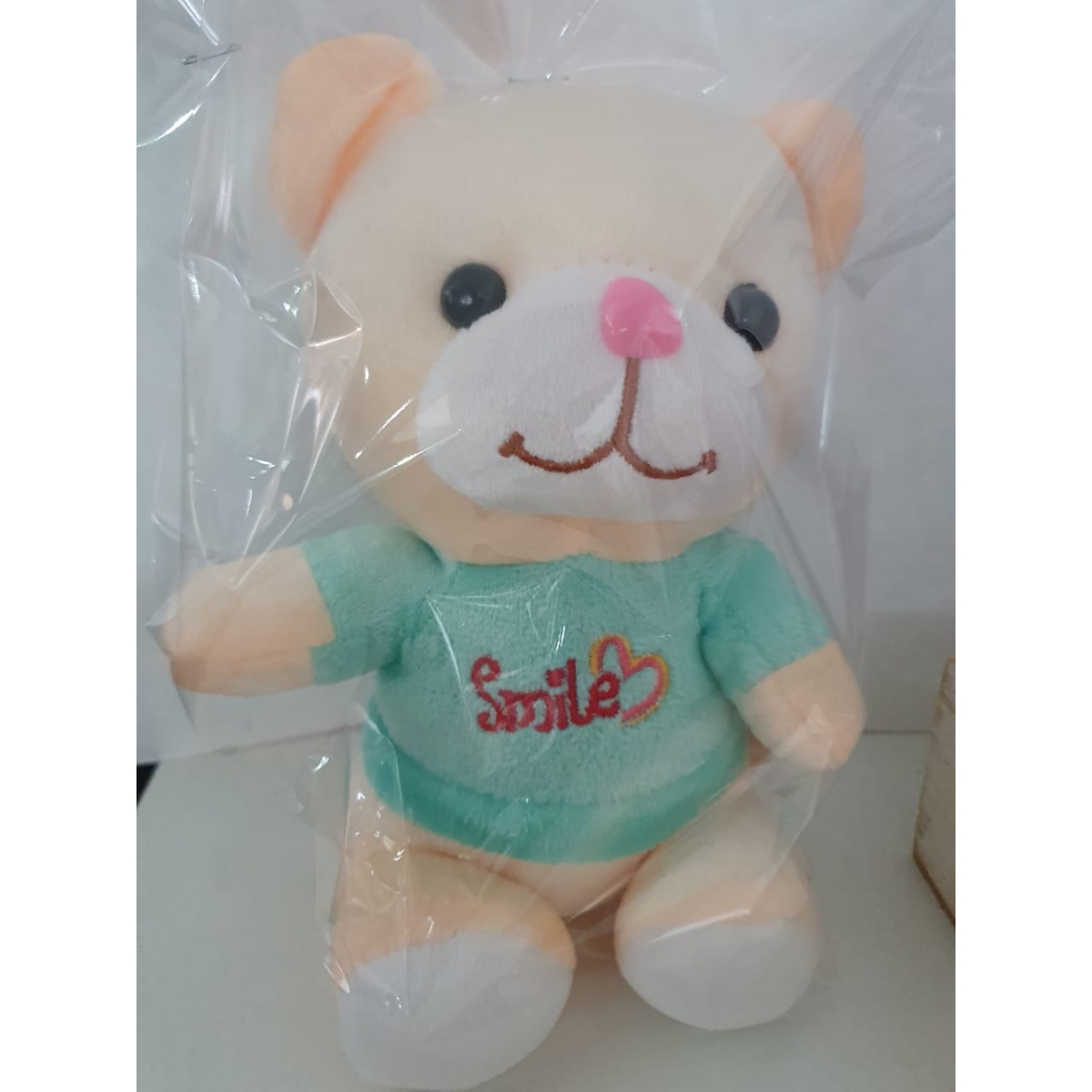 Λούτρινο Αρκουδάκι με Γαλάζιο Μπλουζάκι Smile 18cm