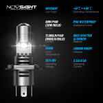 NovSightΣετ Λάμπες Αυτοκινήτου H4 LED με Προτζέκτορα 12V 60W 17000LM 6500K IP68 A500-N91