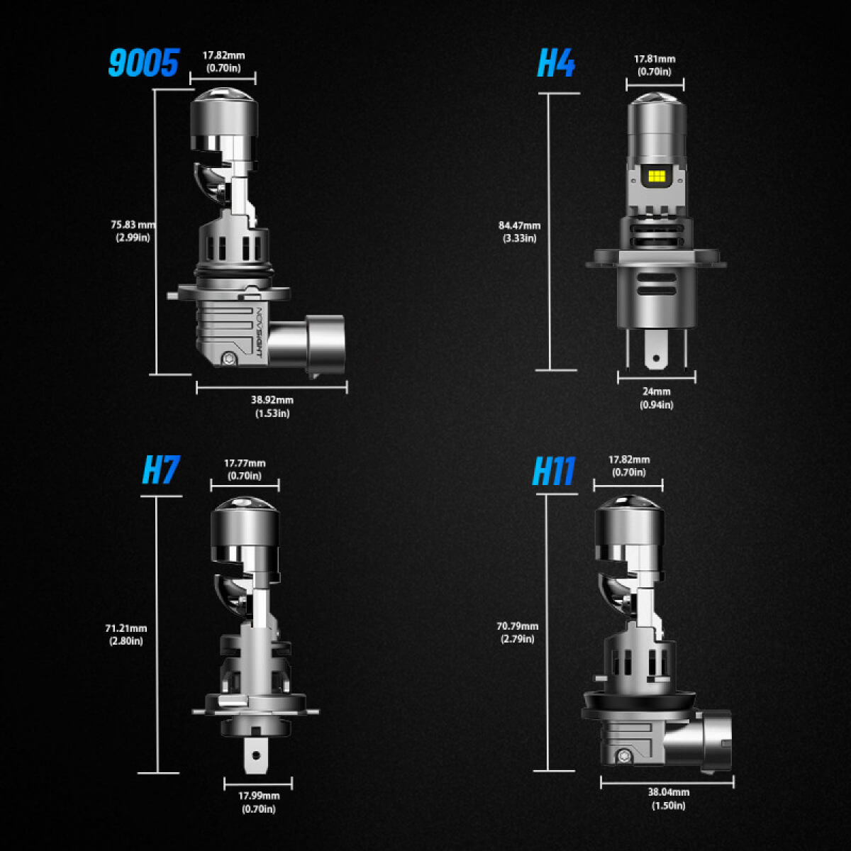 NovSightΣετ Λάμπες Αυτοκινήτου H4 LED με Προτζέκτορα 12V 60W 17000LM 6500K IP68 A500-N91