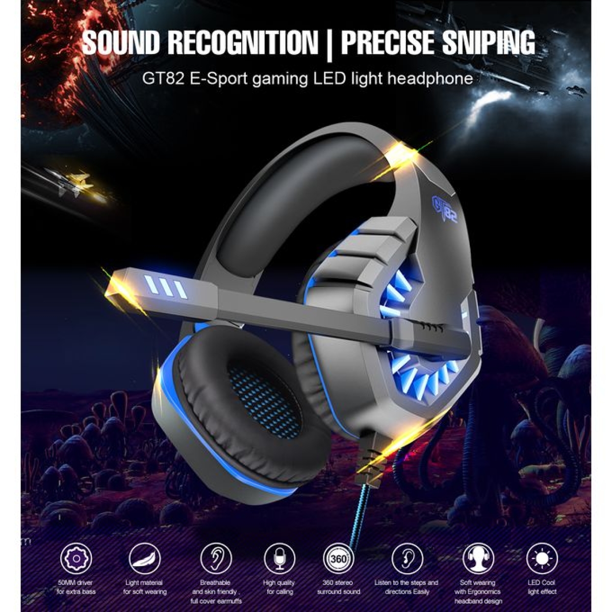 OVLENG P40 Ενσύρματα Gaming Ακουστικά Over-Ear Με LED Φωτισμό