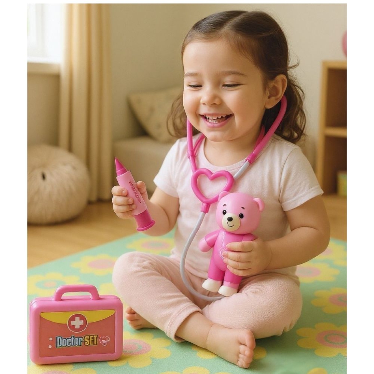 Παιδικό Σετ Γιατρού με Αξεσουάρ & Αρκουδάκι – Ροζ (3+)