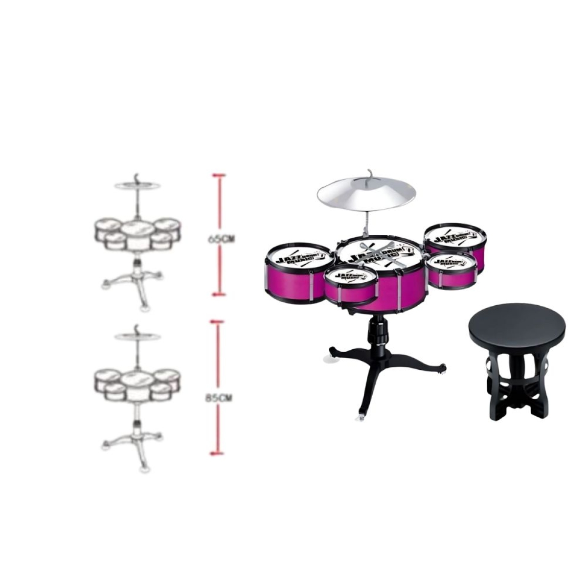 Παιδικό Σετ Ντραμς Jazz με Σκαμπό – 65/85cm