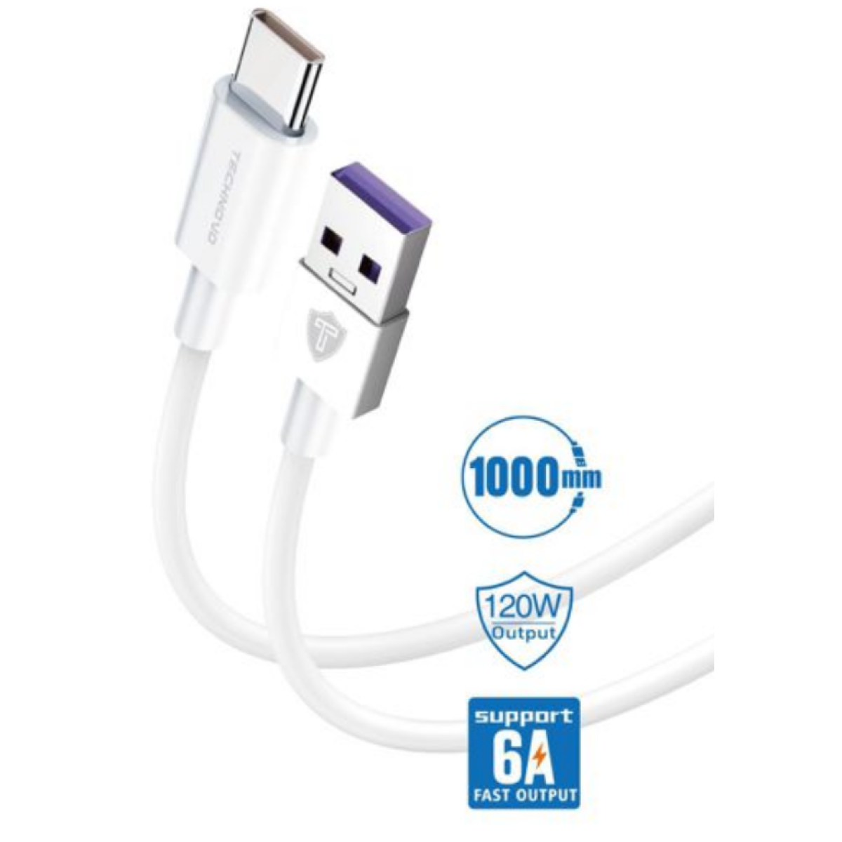 Technovo TN-D042 Καλώδιο Γρήγορης Φόρτισης & Δεδομένων USB-A σε Type-C 6A