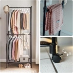 Τροχήλατη Μεταλλική Κρεμάστρα Δαπέδου 2 Επιπέδων 175x73x42cm Μαύρη A091