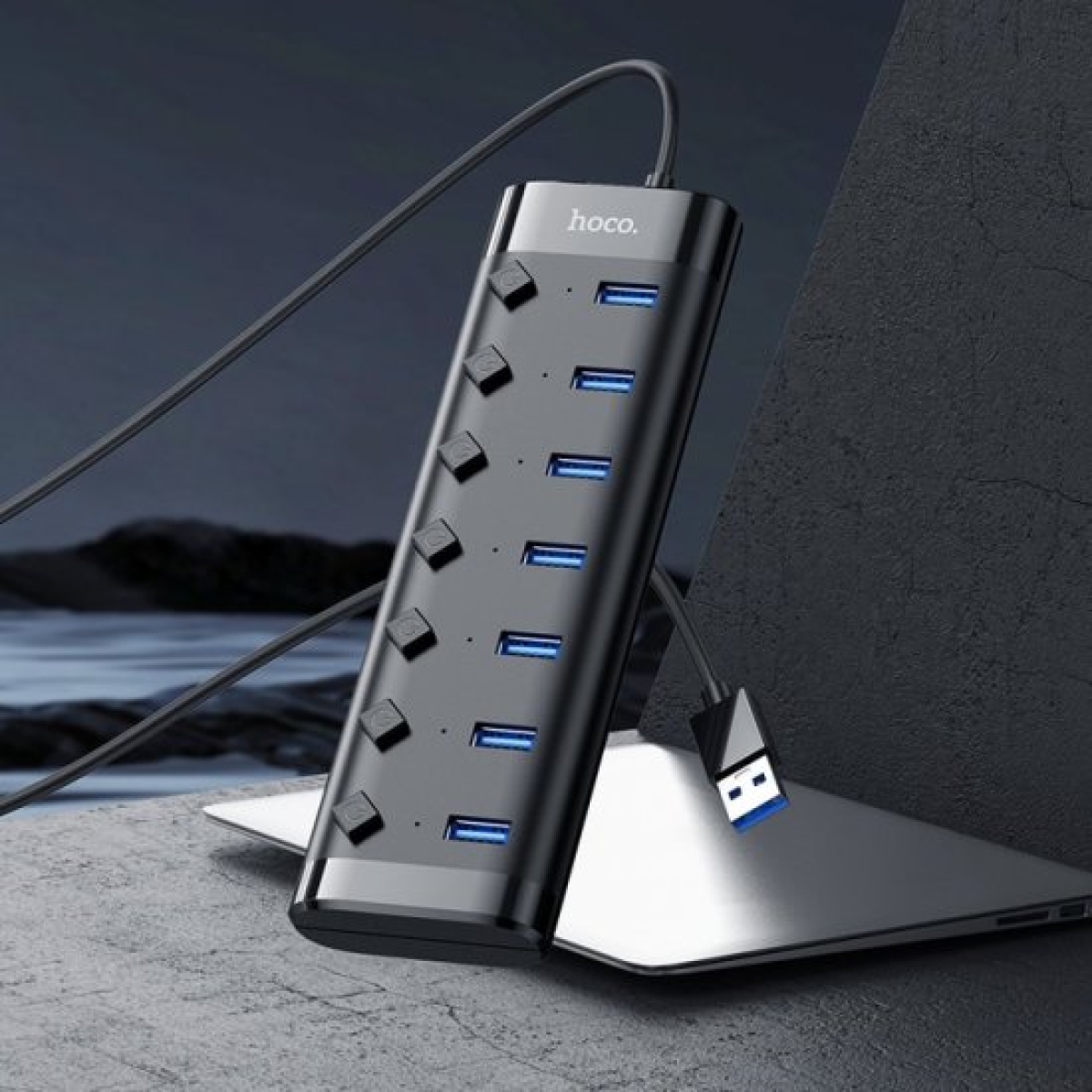 USB 3.0 Hub 7 Θυρών με Σύνδεση USB-A Hoco HB40 Μαύρο
