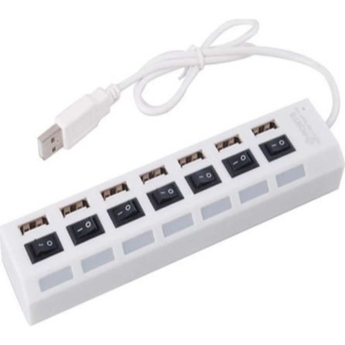USB 2.0 Hub 7 Θυρών με Σύνδεση USB-A – Λευκό, Ταχύτητα 480Mbps, Μεμονωμένοι Διακόπτες On/Off