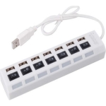 USB 2.0 Hub 7 Θυρών με Σύνδεση USB-A – Λευκό, Ταχύτητα 480Mbps, Μεμονωμένοι Διακόπτες On/Off