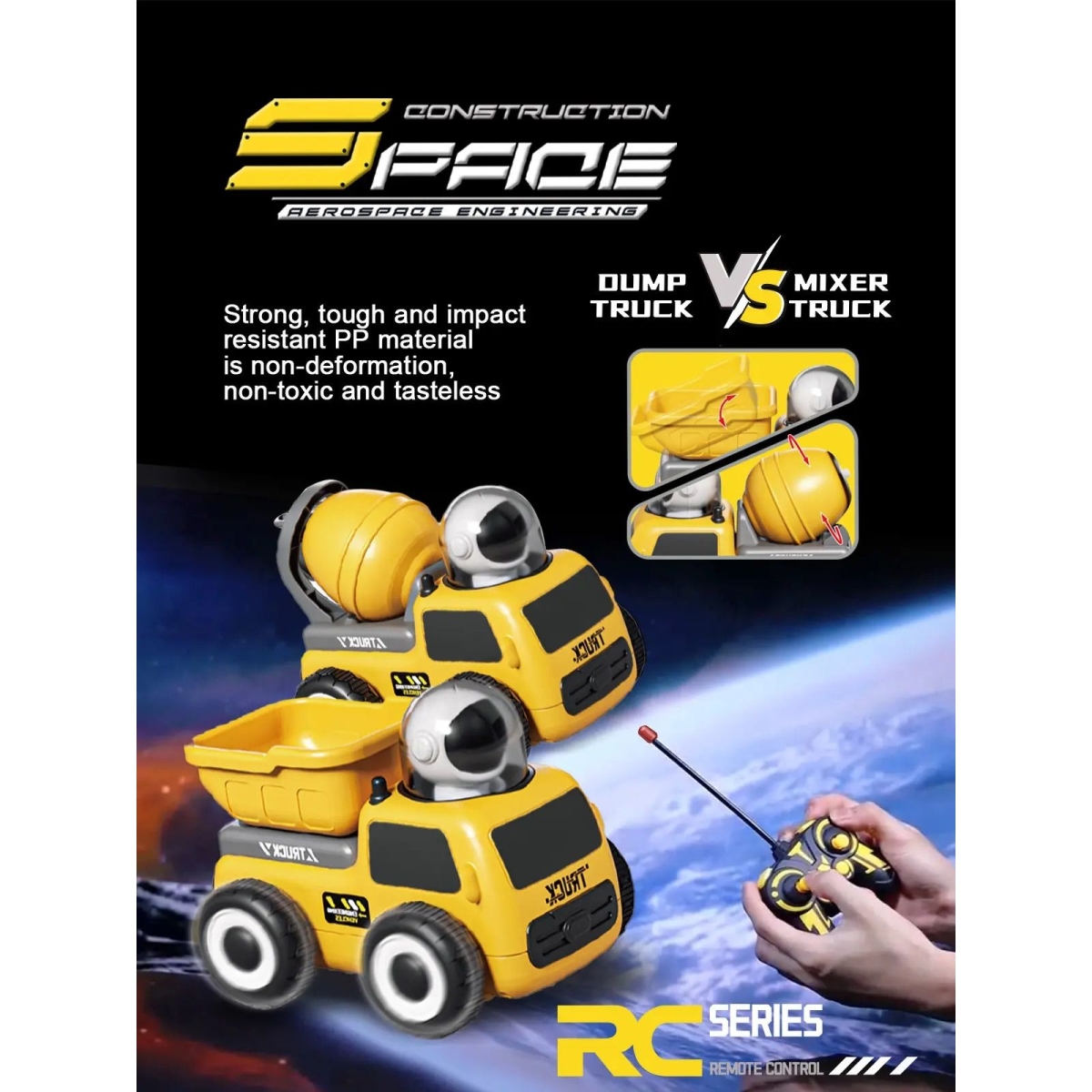 Τηλεκατευθυνόμενο Αυτοκίνητο Space Construction 4 σε 1 SDS-26799 με Μπετονιέρα, Ανατροπή, Εκσκαφέα & Γερανό