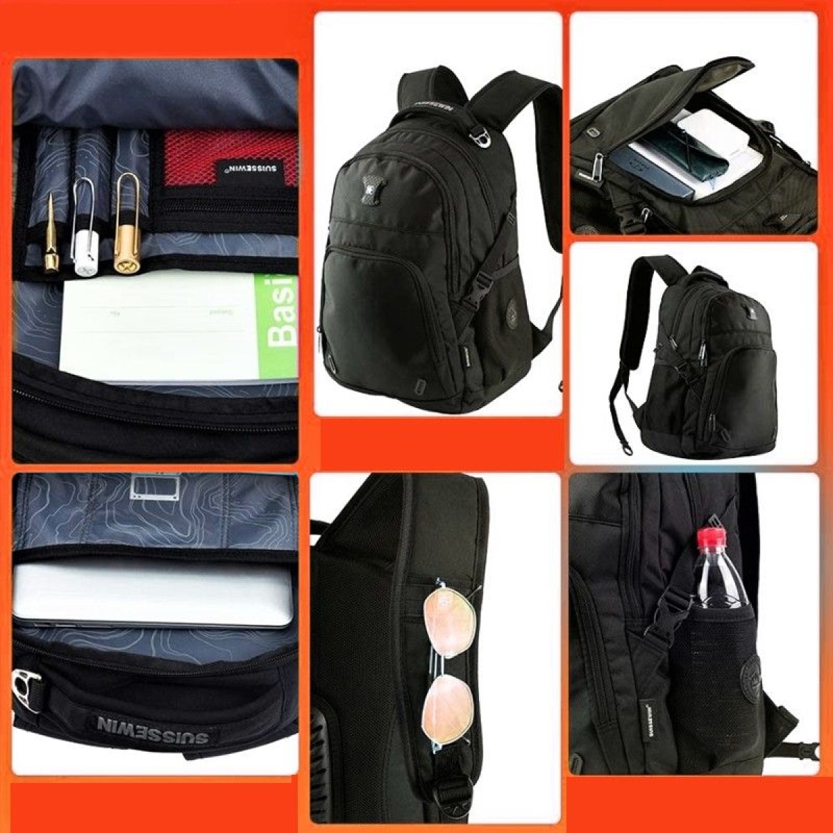 SUISSEWIN SN9017 Αδιάβροχο Σακίδιο Πλάτης 25L – Θήκη Laptop έως 15.6" - Μαύρο