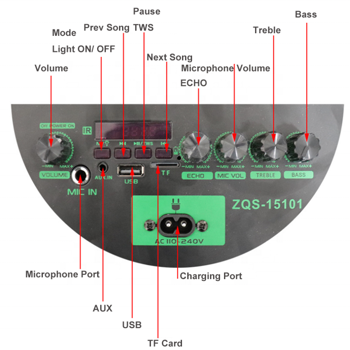 Ασύρματο Karaoke Ηχείο ZQS-15101 15" 40W με Μικρόφωνο, FM Radio & Remote Control